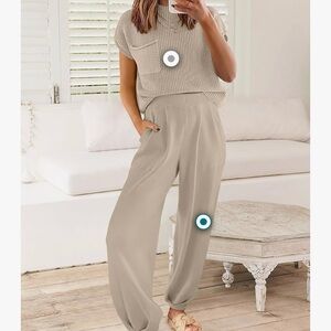 Women's Knit Sweater Tan Lounge Pants